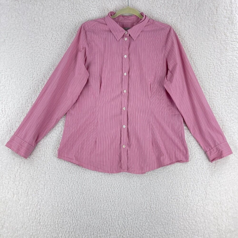 J. Jill Pink Striped Button-Up Shirt Womens Long Sleeve Stretch Size Large